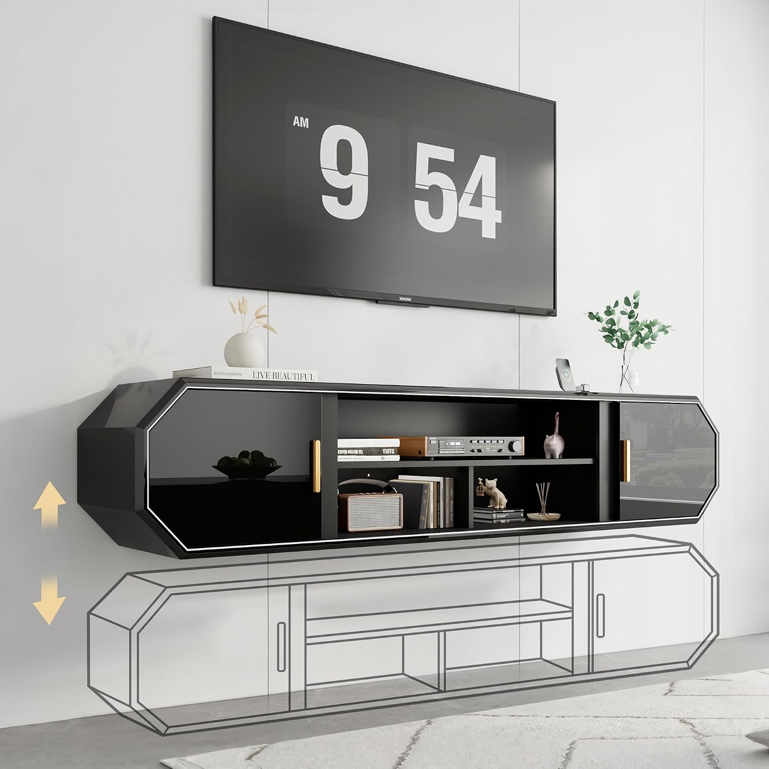 Gloss Floating TV Stand With Charging Station