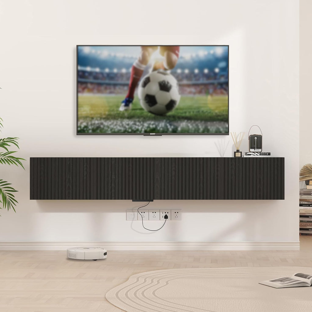 Black Fluted LED Floating TV Stand
