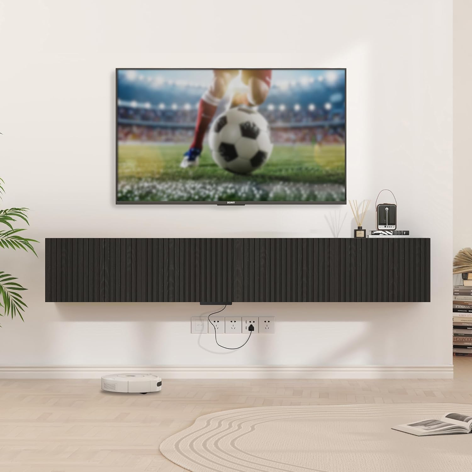Black Fluted LED Floating TV Stand
