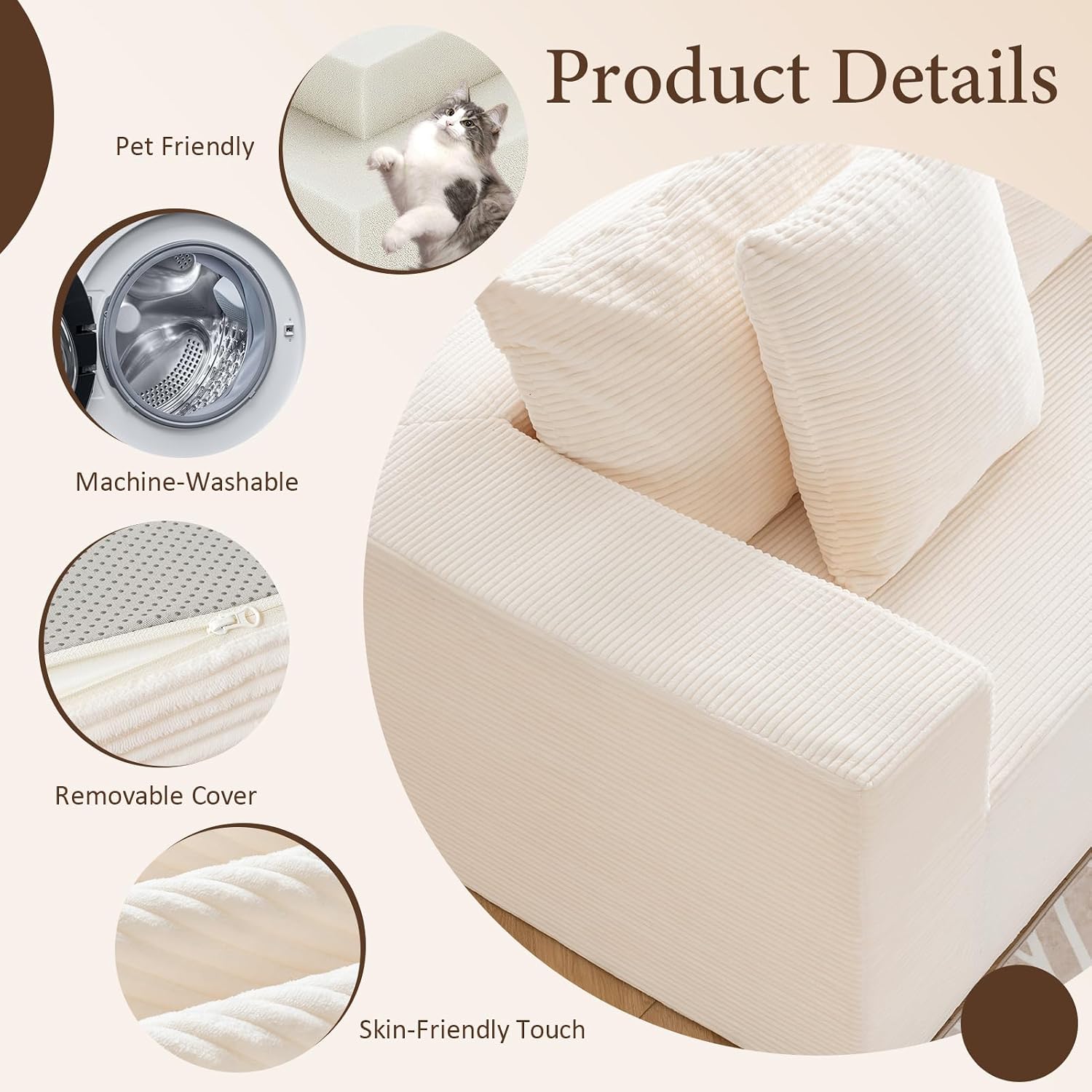 Beige L-Shaped Cloud Sectional Sofa