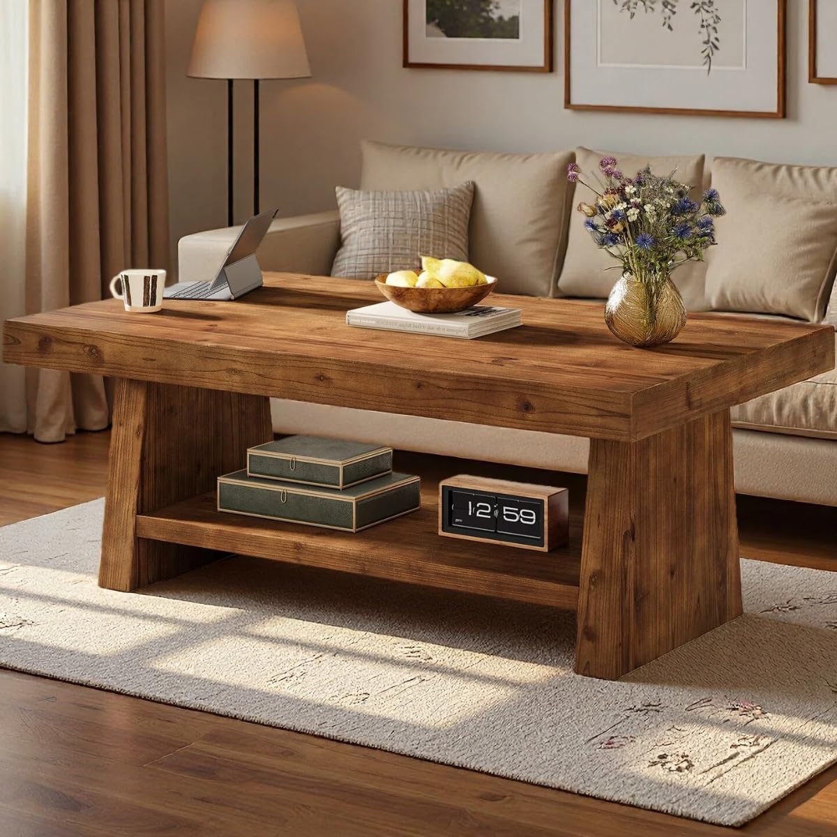 Dark Brown 2-Tier Wood Coffee Table