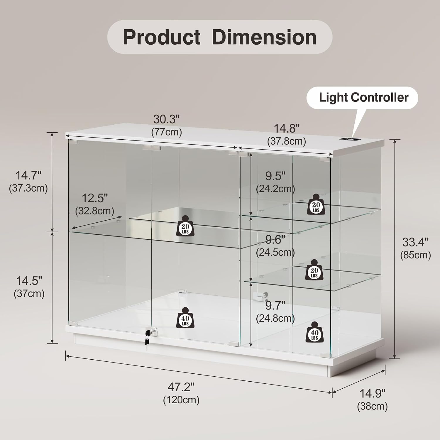 White RGB Sensor Lock Display Cabinet