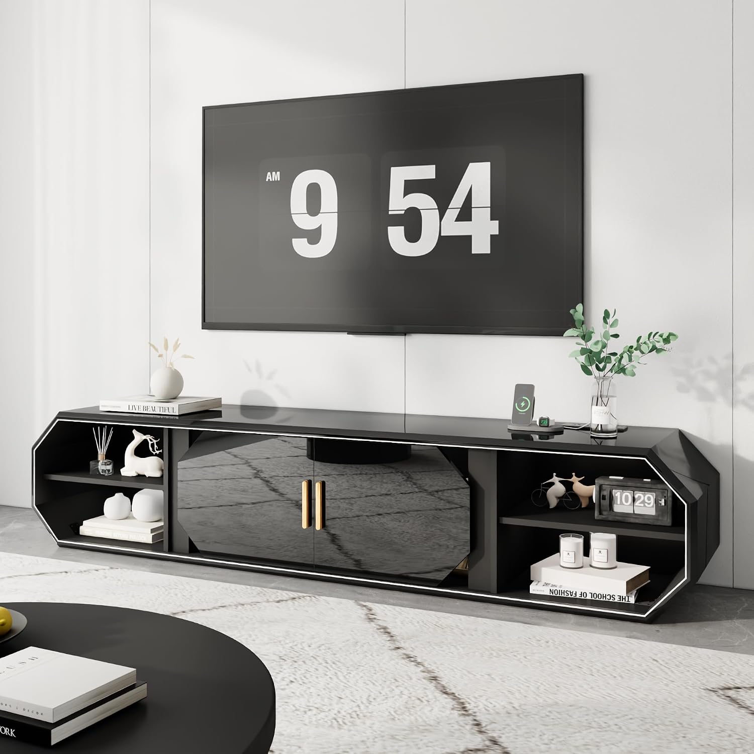 Gloss Floating TV Stand With Charging Station