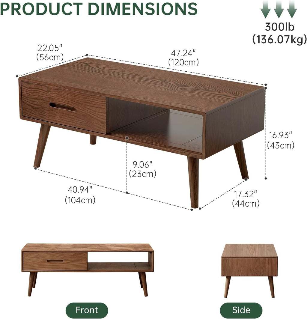 Oak Walnut Solid Wood Storage Coffee Table