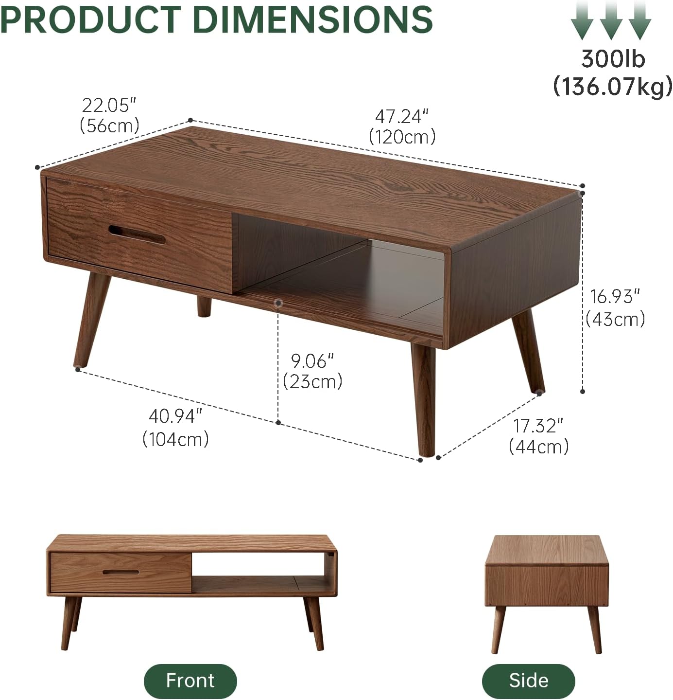 Oak Walnut Solid Wood Storage Coffee Table