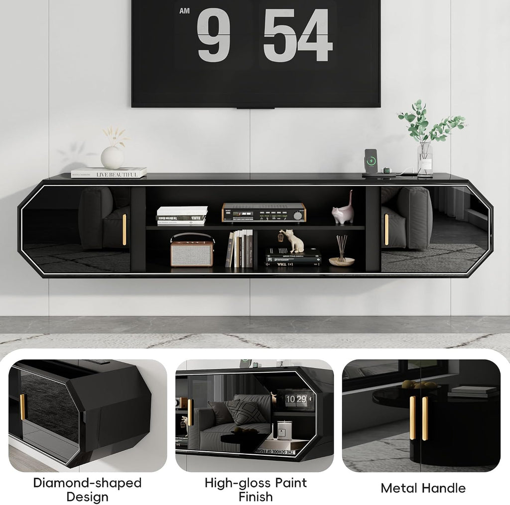 Gloss Floating TV Stand With Charging Station