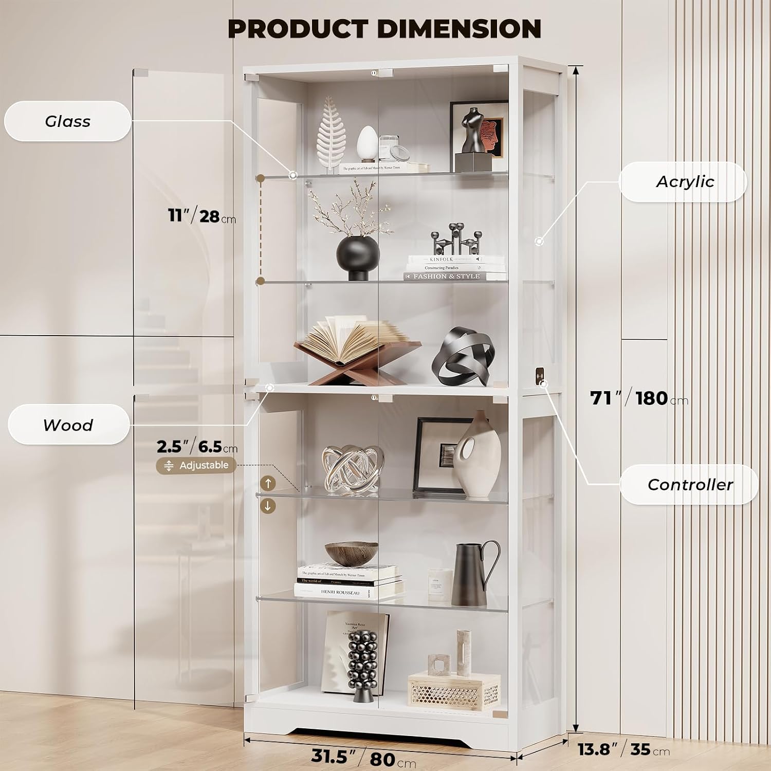 White Sensor Light Glass Cabinet
