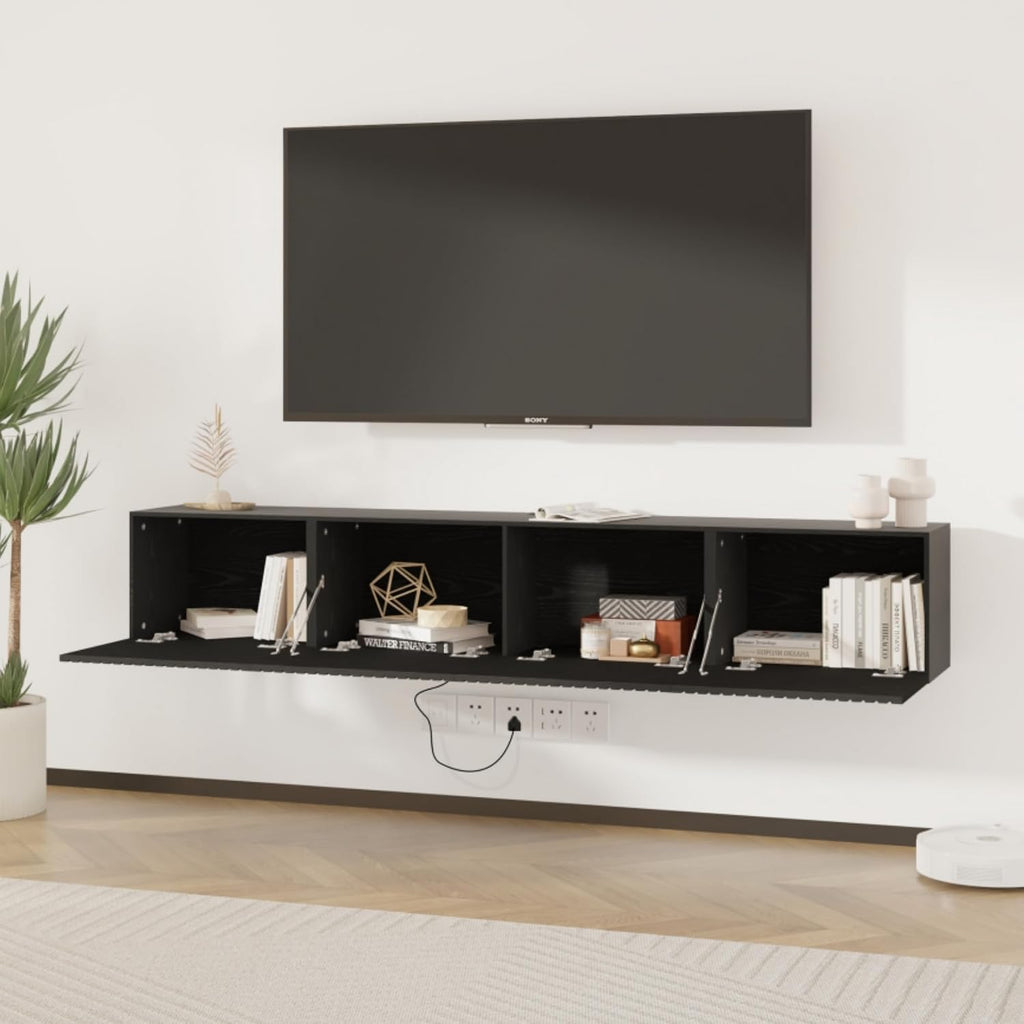 Black Fluted LED Floating TV Stand