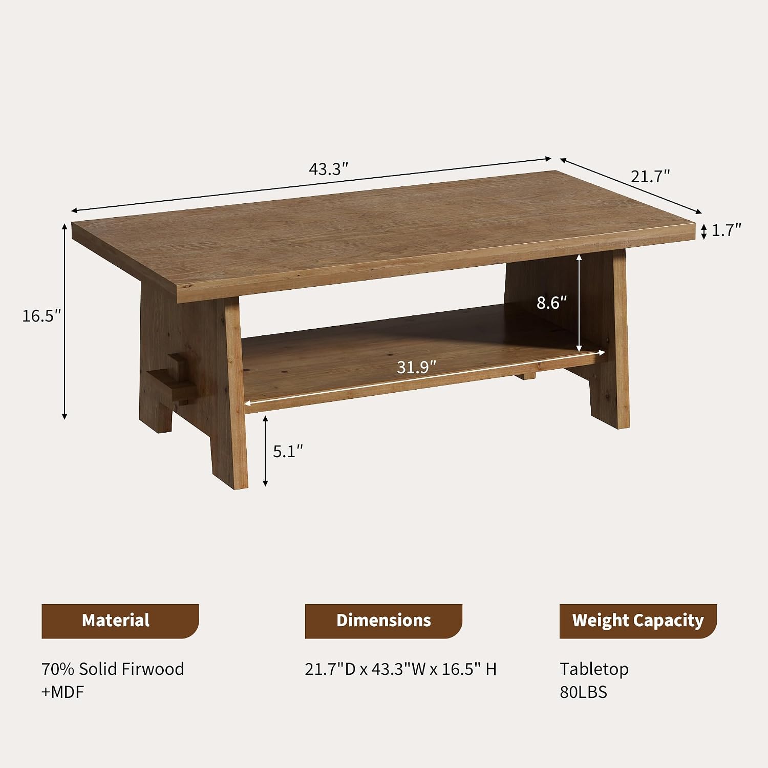 Natural Farmhouse Storage Coffee Table