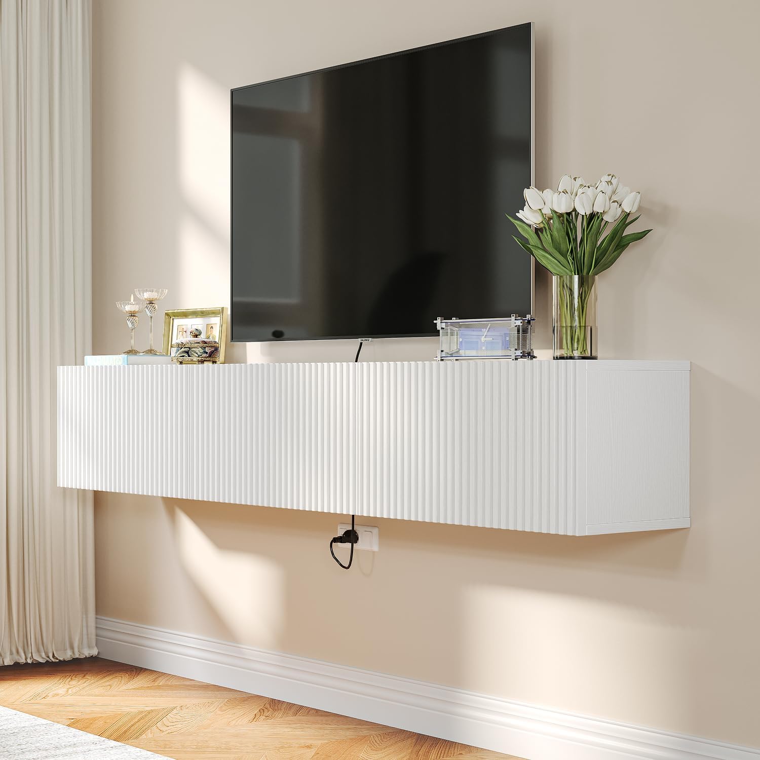 White Floating Storage TV Stand