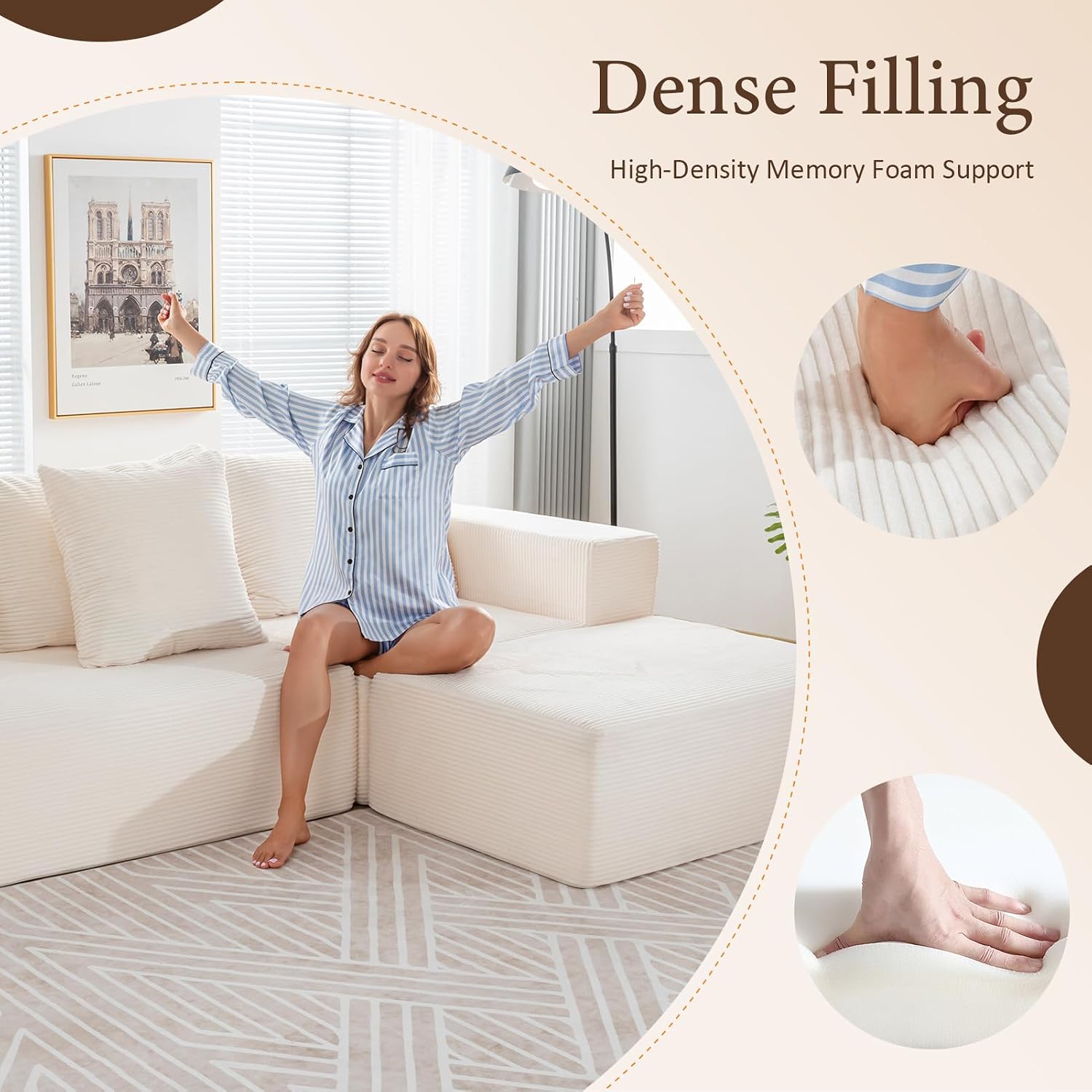 Beige L-Shaped Cloud Sectional Sofa