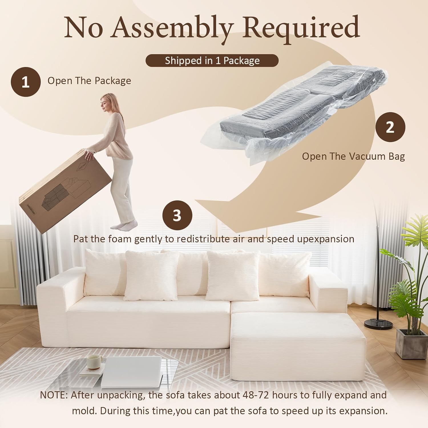 Beige L-Shaped Cloud Sectional Sofa