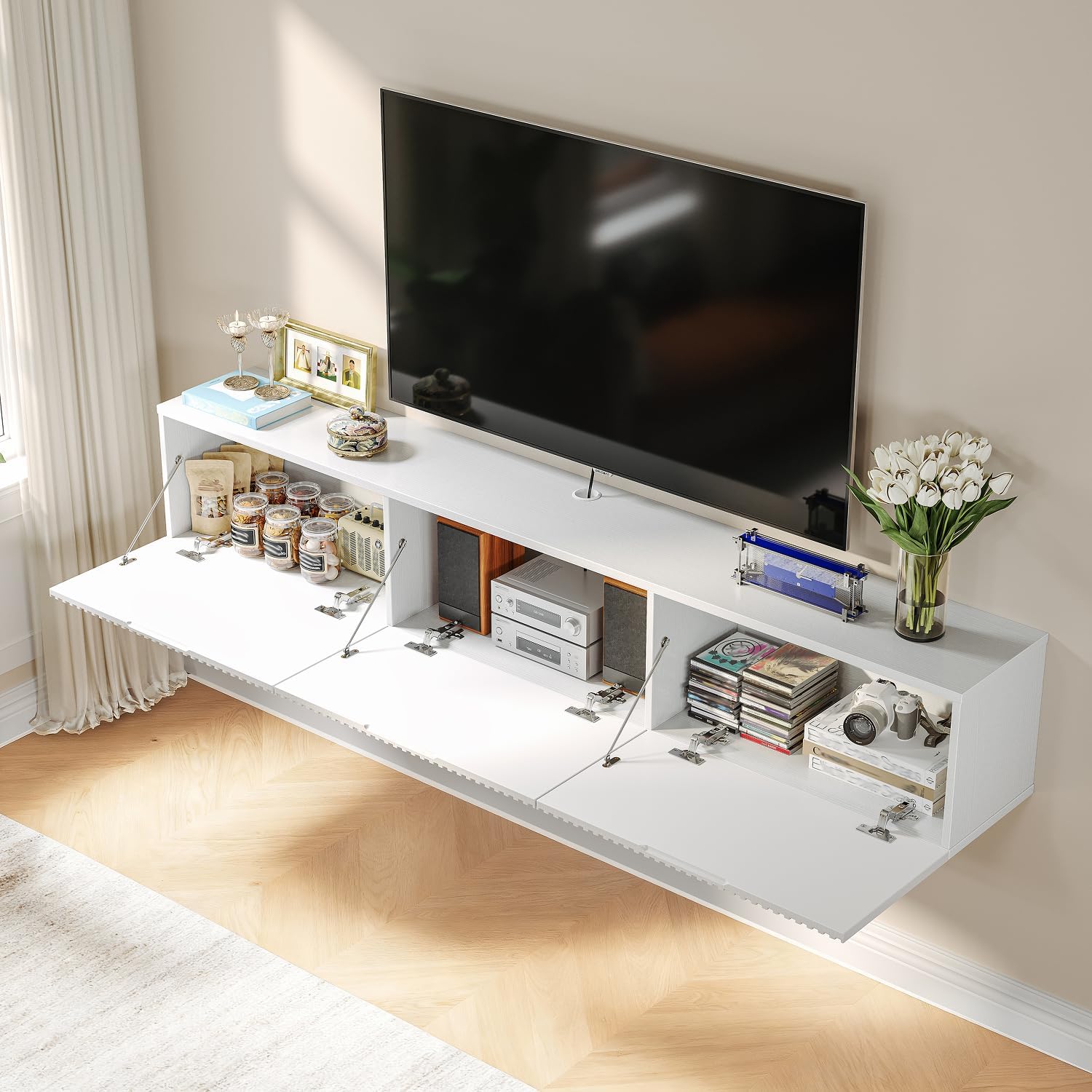 White Floating Storage TV Stand