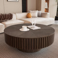 Brown Fluted Solid Wood Round Coffee Table