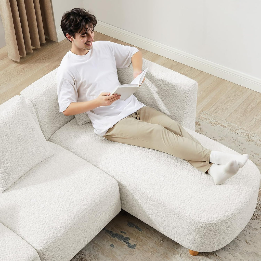 White U-Shaped Boucle Cloud Sofa