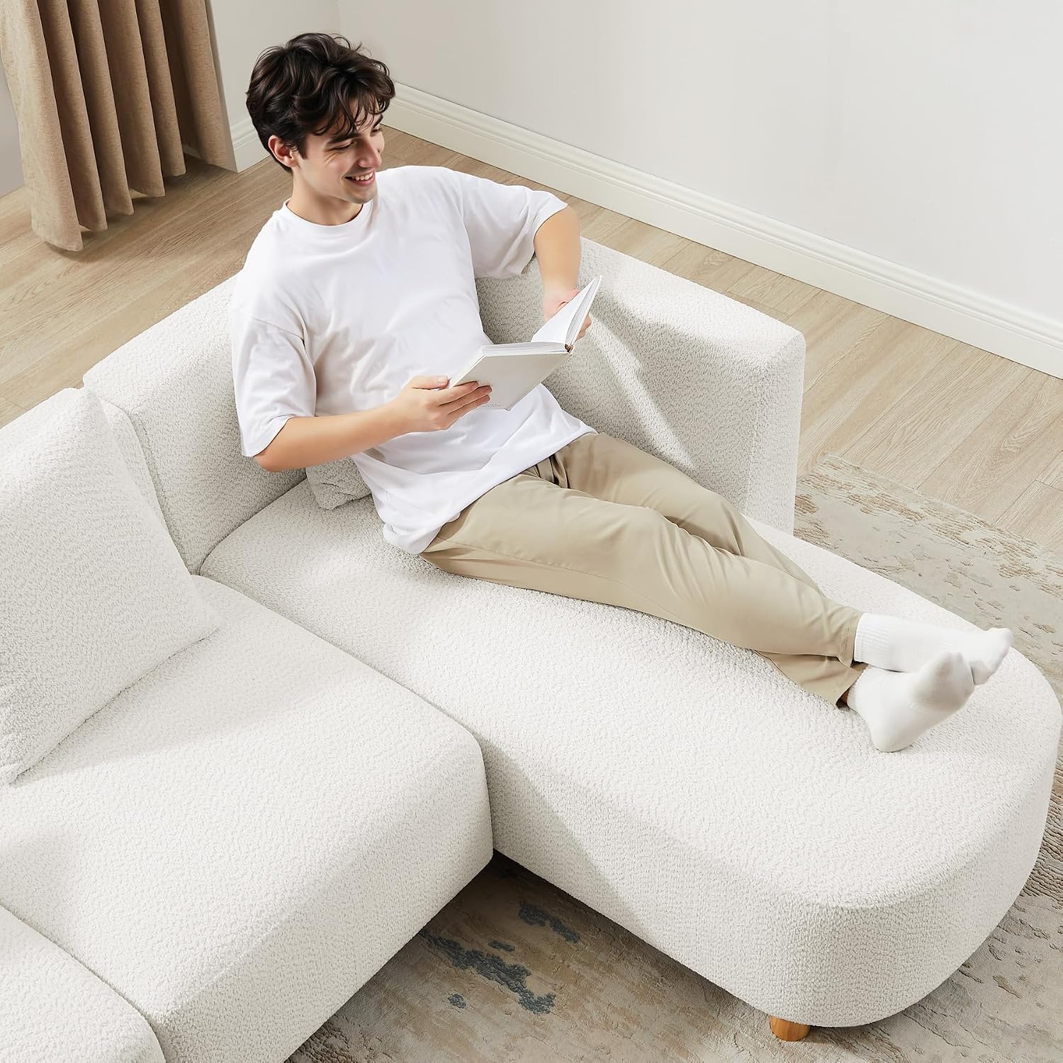 White U-Shaped Boucle Cloud Sofa