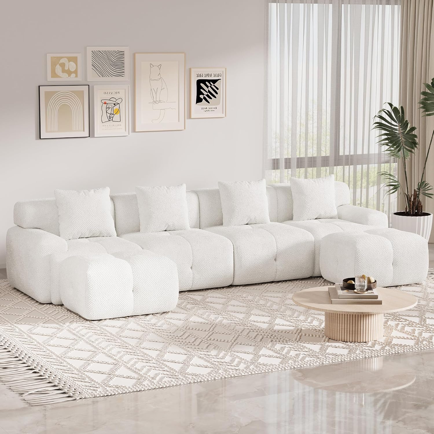 Ivory L-Shaped Cloud Sectional Sofa