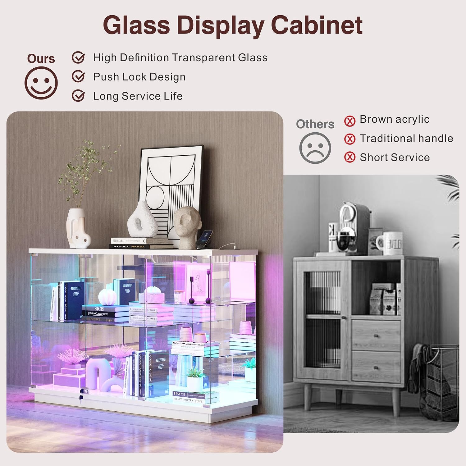 White RGB Sensor Lock Display Cabinet