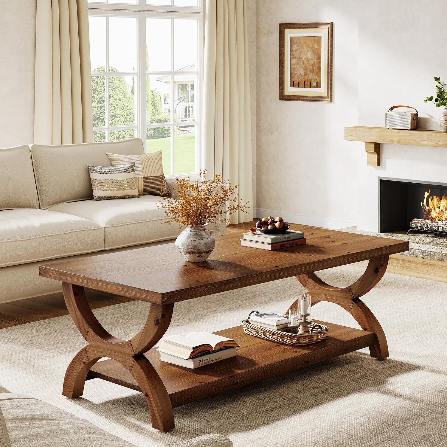 Wood Rectangle Storage Coffee Table