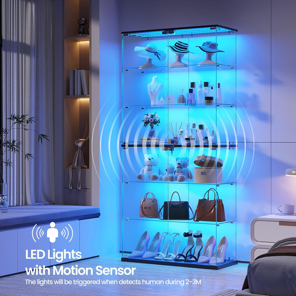 Black RGB Tall Glass Display Cabinet