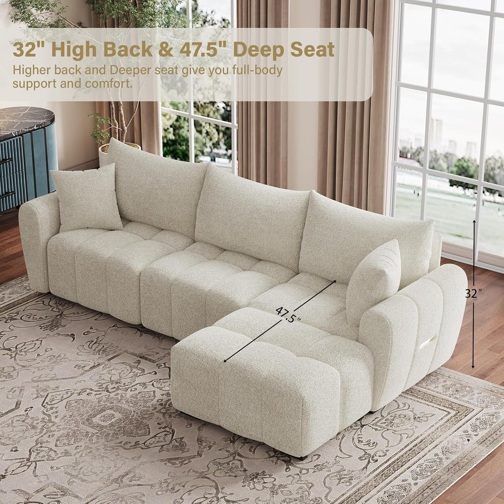 Beige Boucle Cloud Sectional with Ottoman