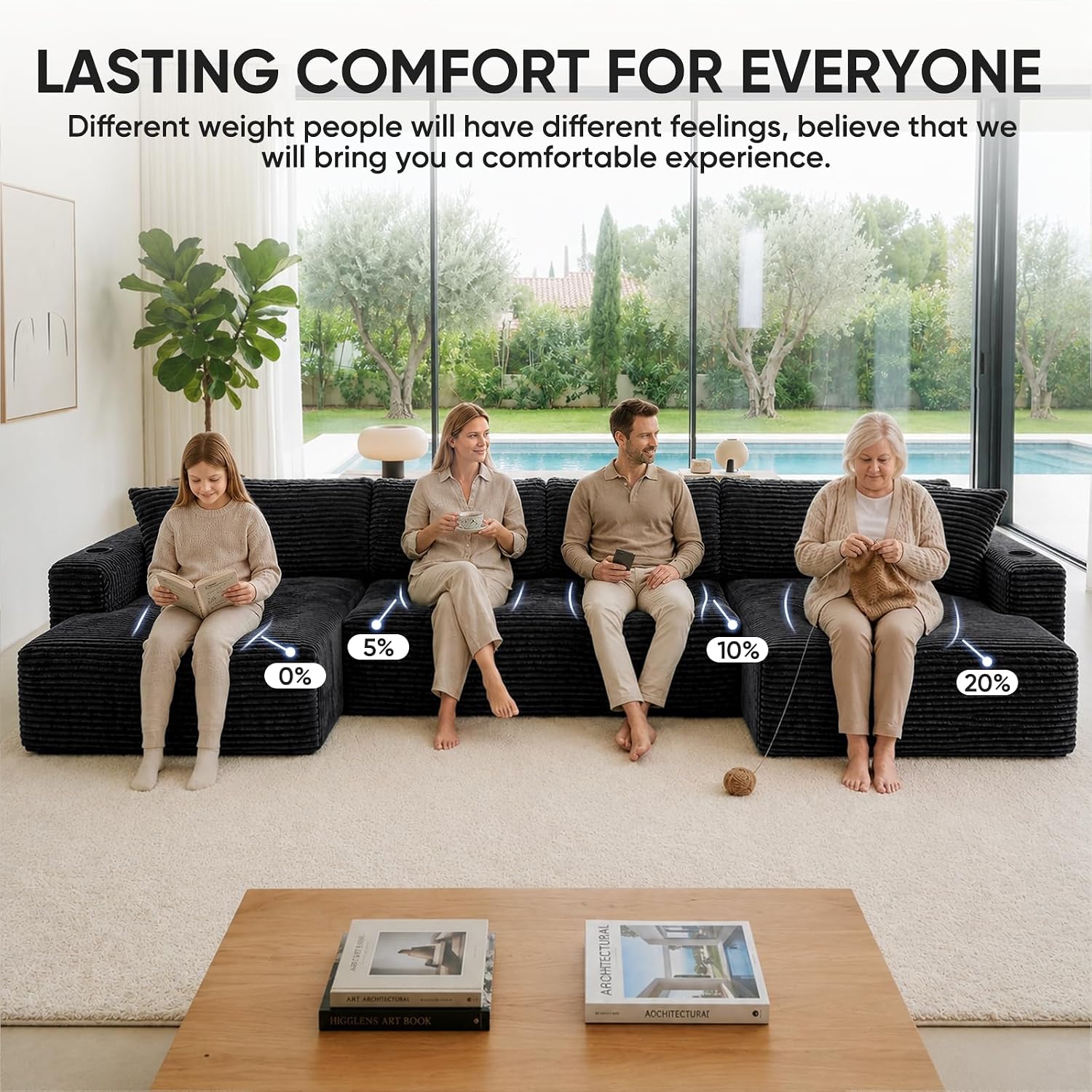 Black Corduroy U-Shaped Cloud Sofa
