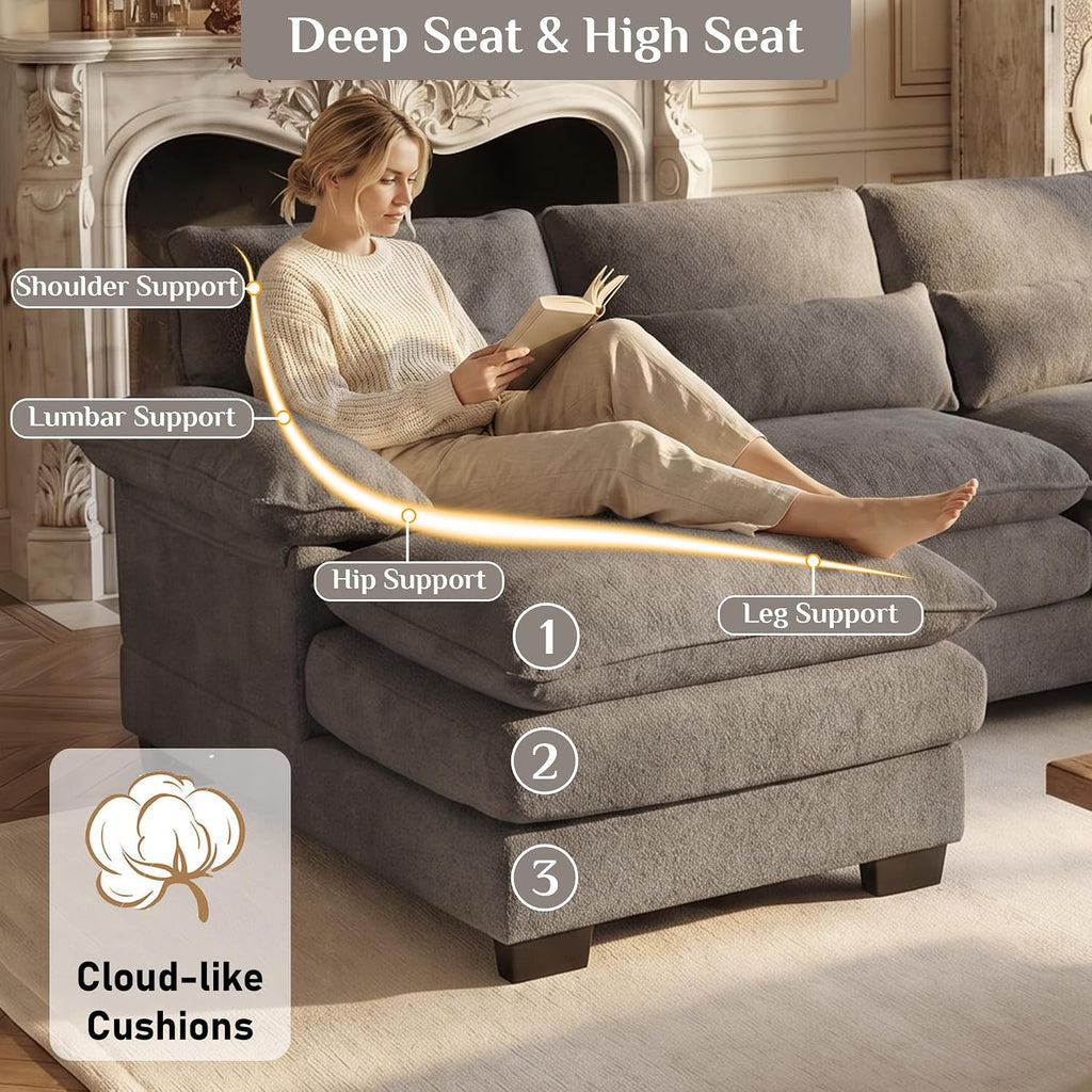 Grey Chenille U-Shaped Cloud Sectional