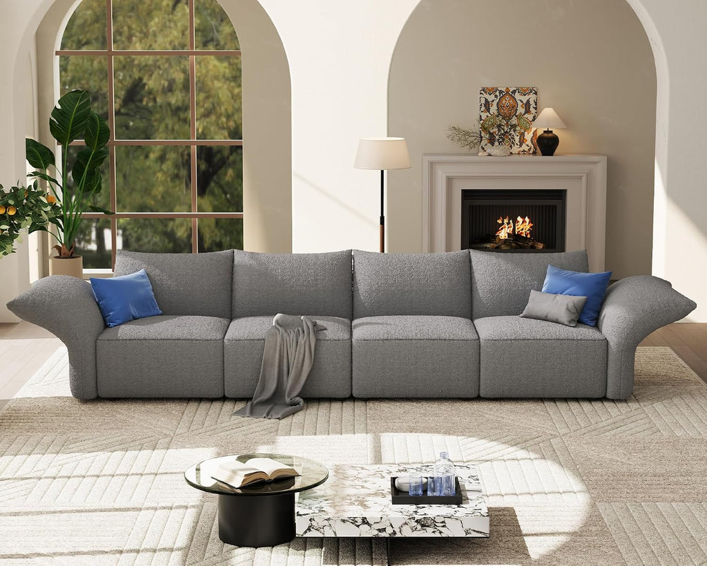 Grey Boucle Modular Sectional Sofa