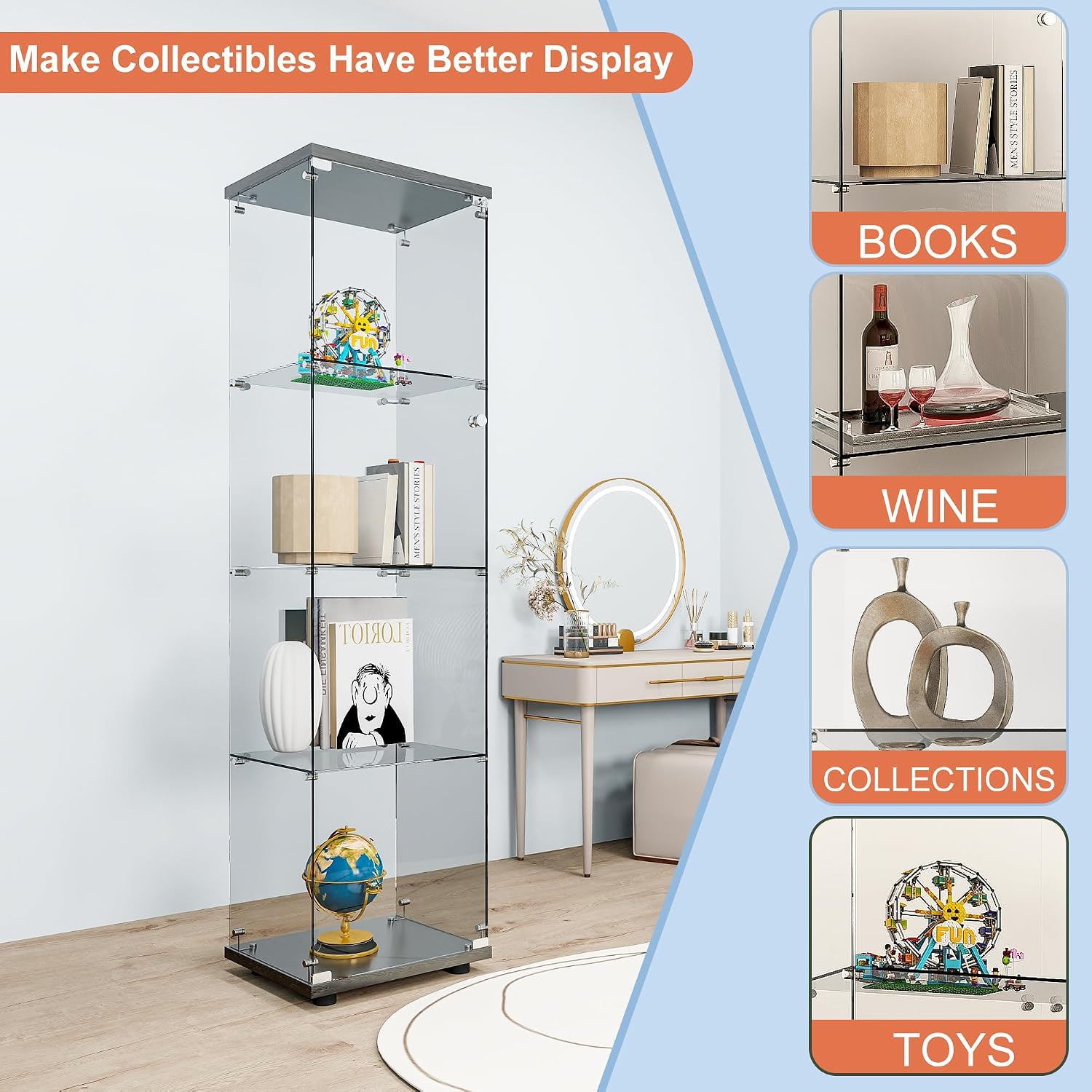 Black Locked Glass Display Cabinet
