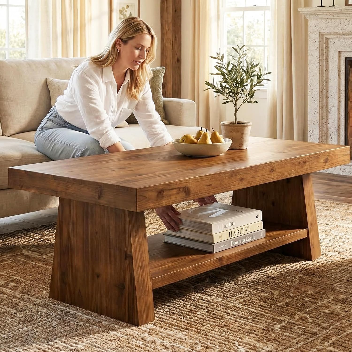 Dark Brown 2-Tier Wood Coffee Table