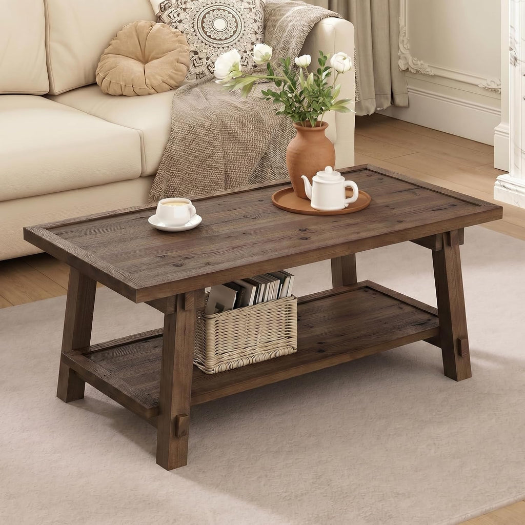 Vintage Brown 2-Tier Wood Coffee Table