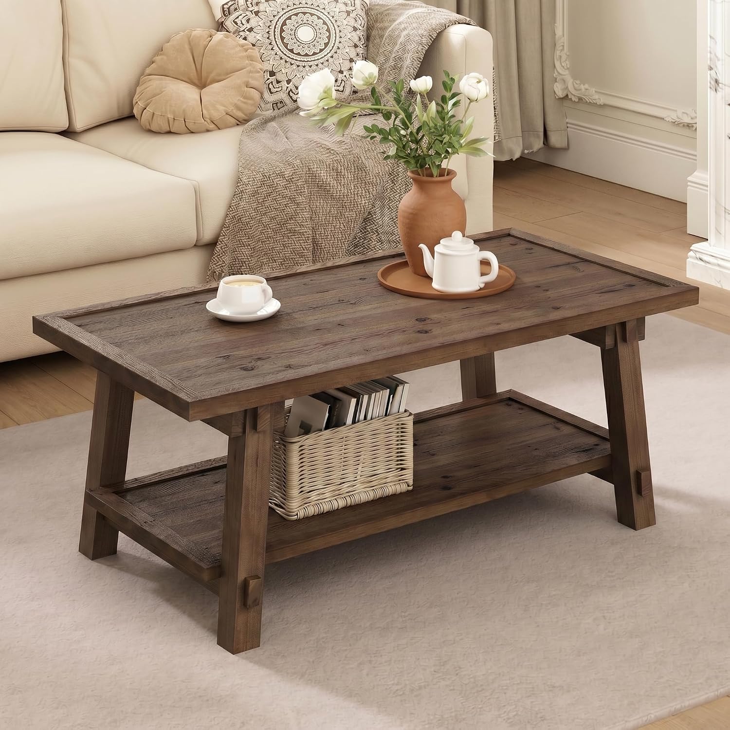 Vintage Brown 2-Tier Wood Coffee Table