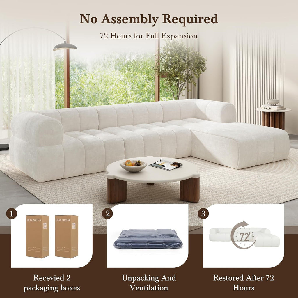 White Boucle L-Shaped Cloud Sectional