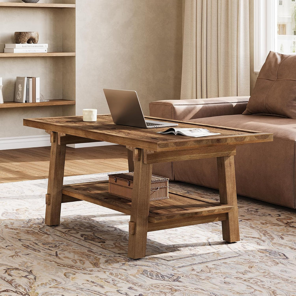 Vintage Brown 2-Tier Wood Coffee Table