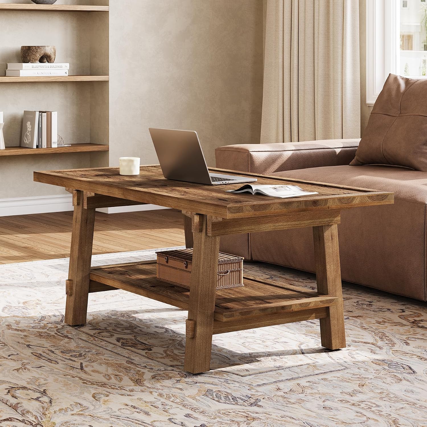 Vintage Brown 2-Tier Wood Coffee Table