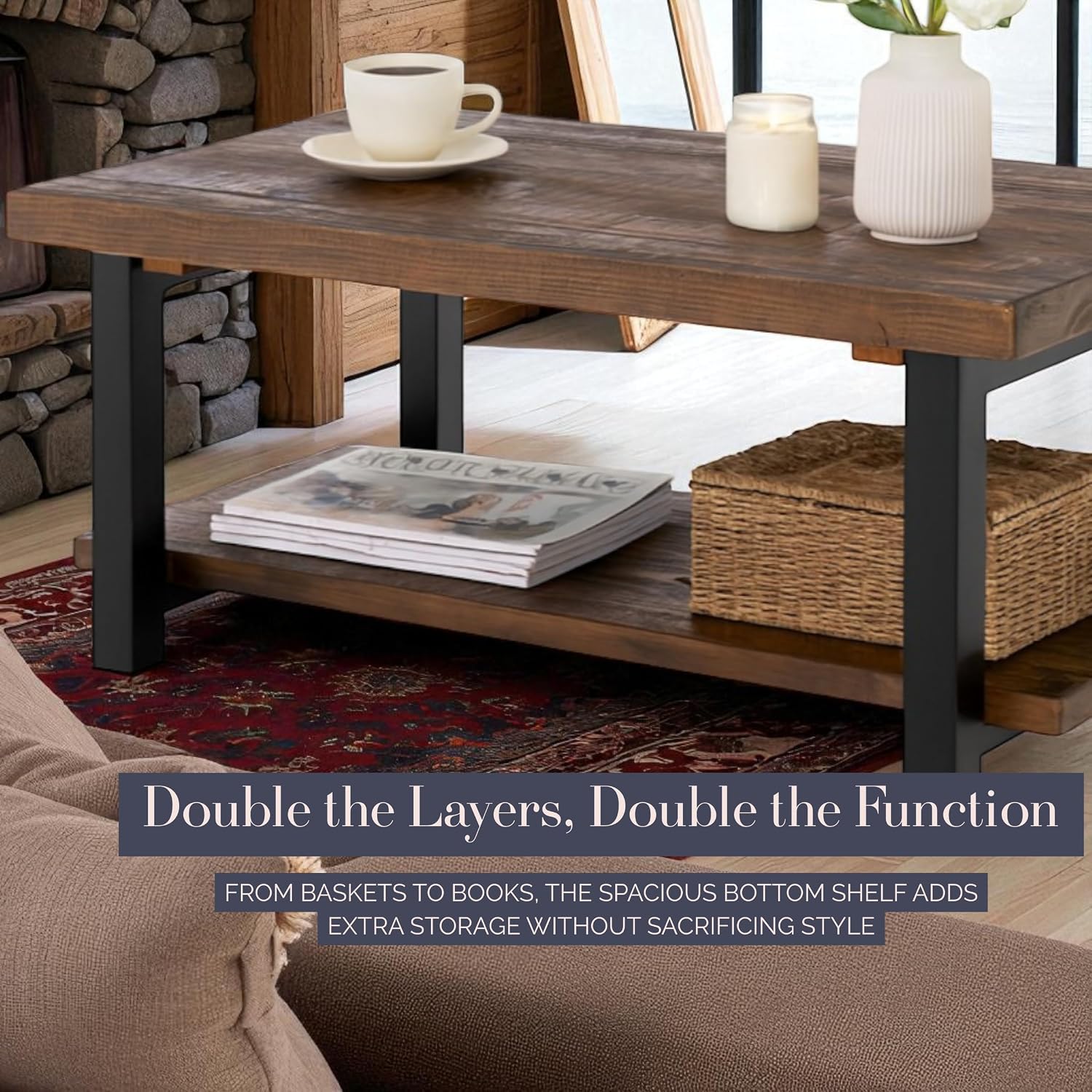 Rustic Wood Storage Coffee Table