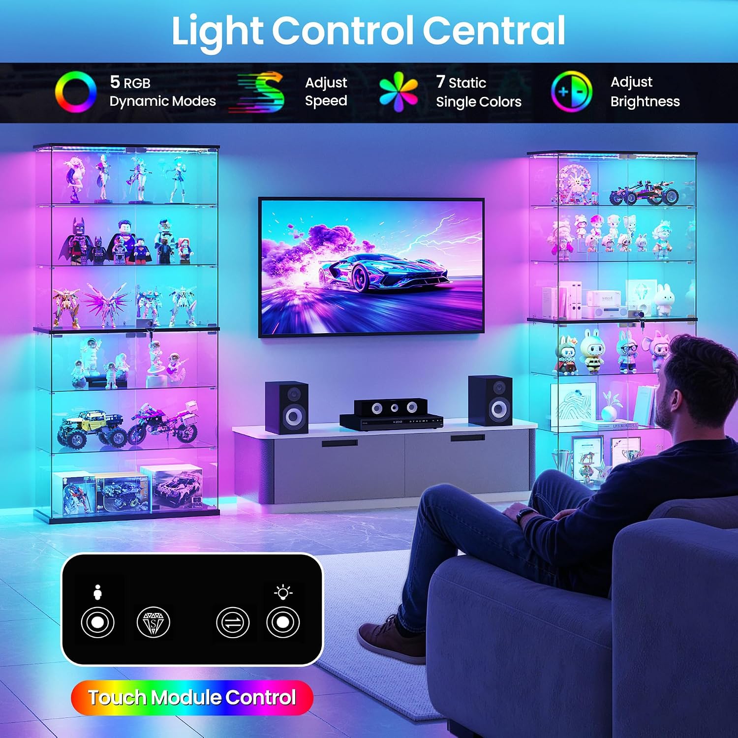 Black RGB Tall Glass Display Cabinet