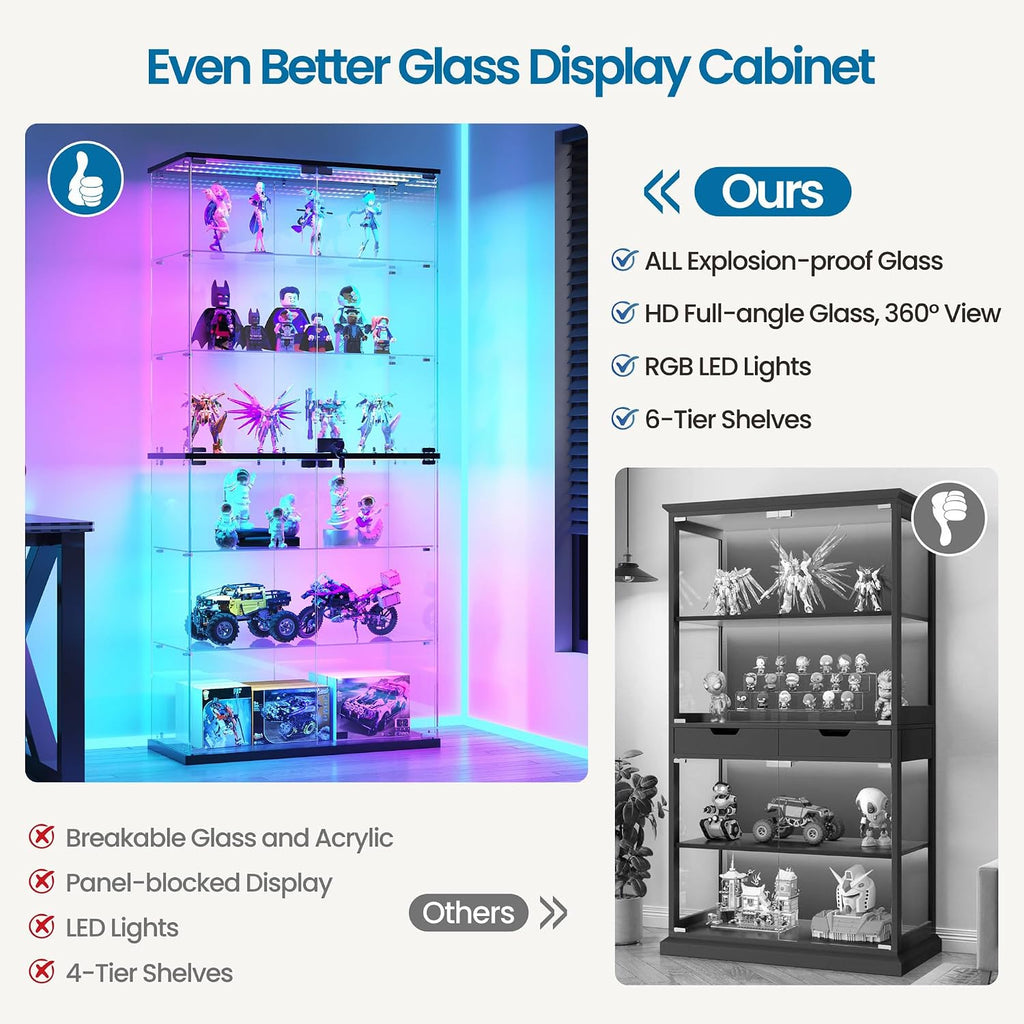 Black RGB Tall Glass Display Cabinet