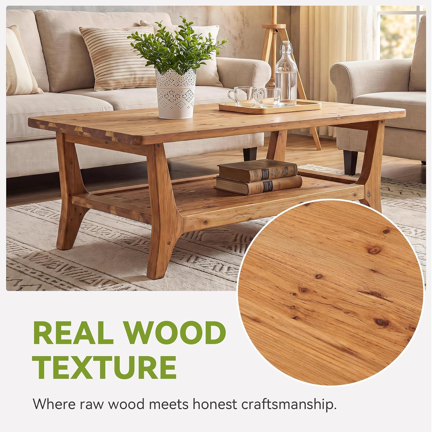 2-Tier Solid Wood Storage Coffee Table