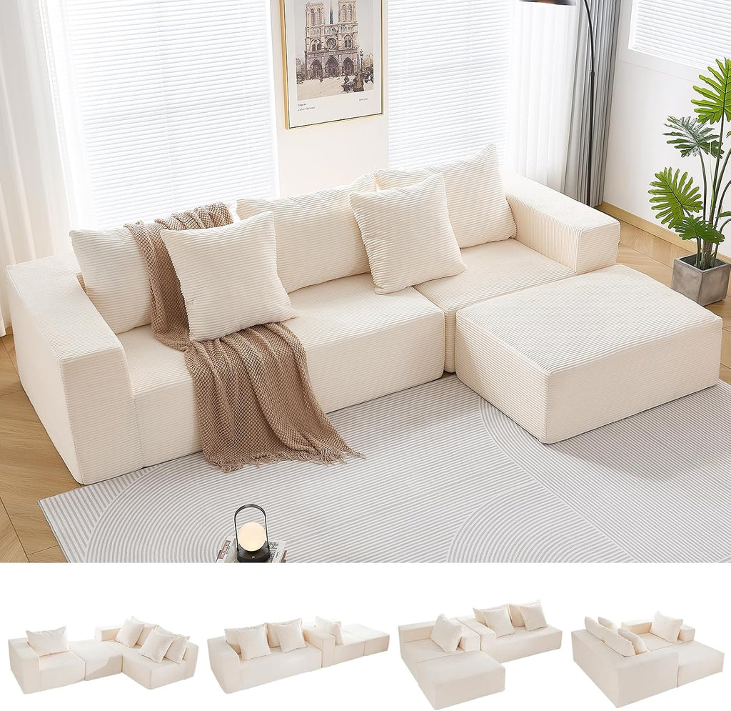 Beige L-Shaped Cloud Sectional Sofa