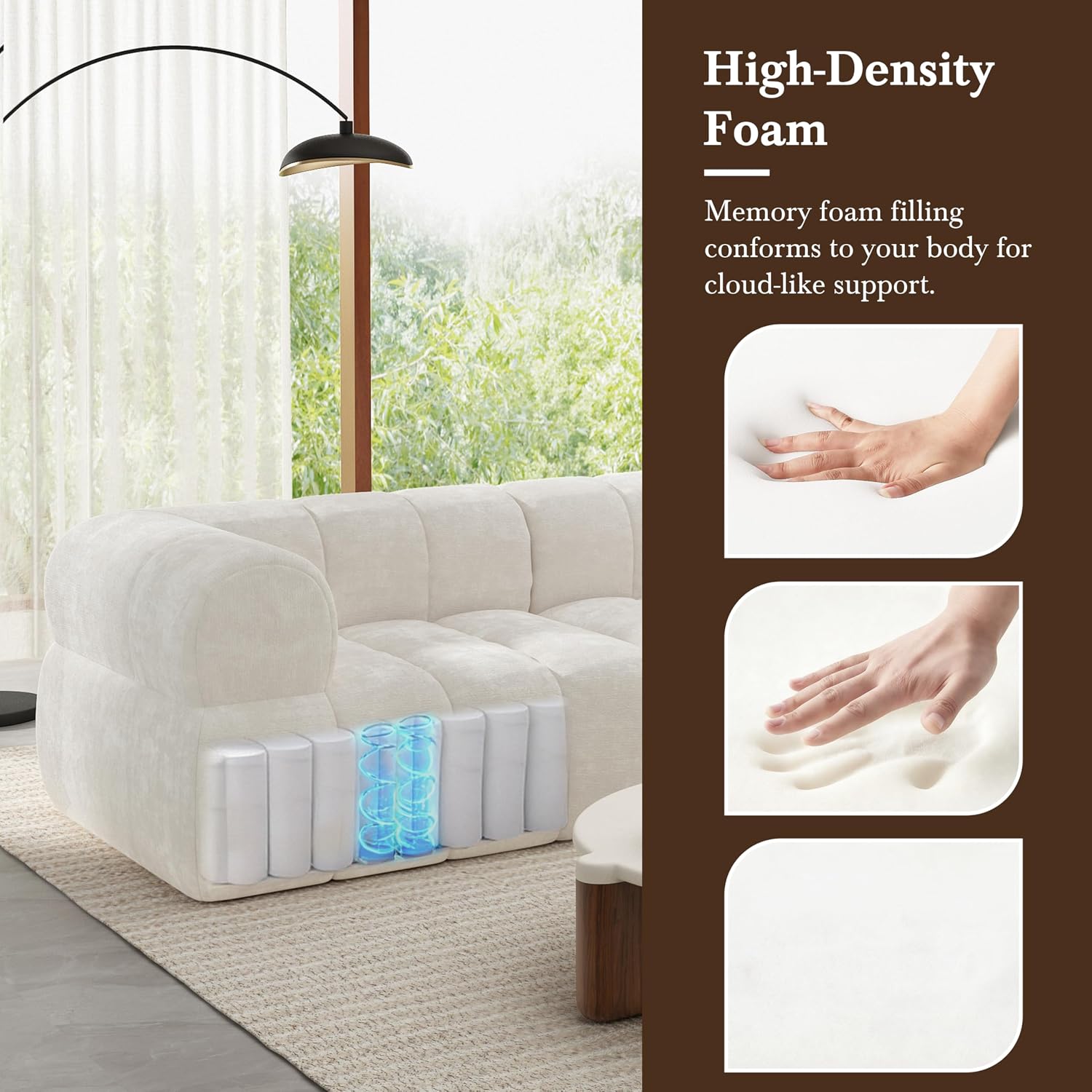 White Boucle L-Shaped Cloud Sectional