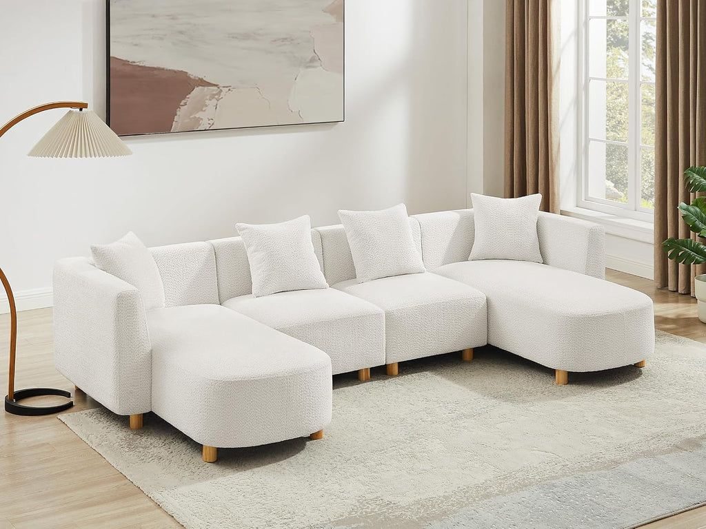 White U-Shaped Boucle Cloud Sofa