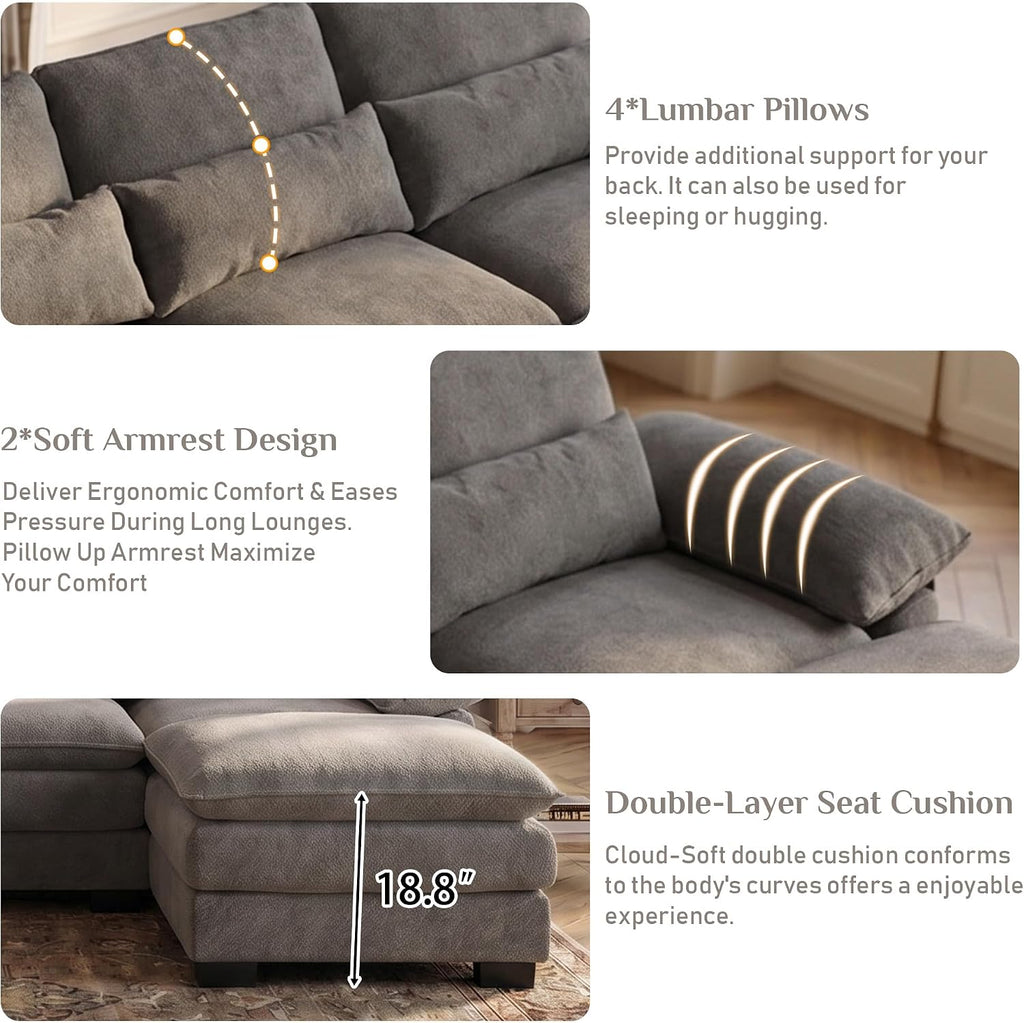 Grey Chenille U-Shaped Cloud Sectional