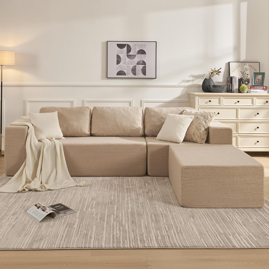 Camel Teddy Boucle L-Shaped Sofa