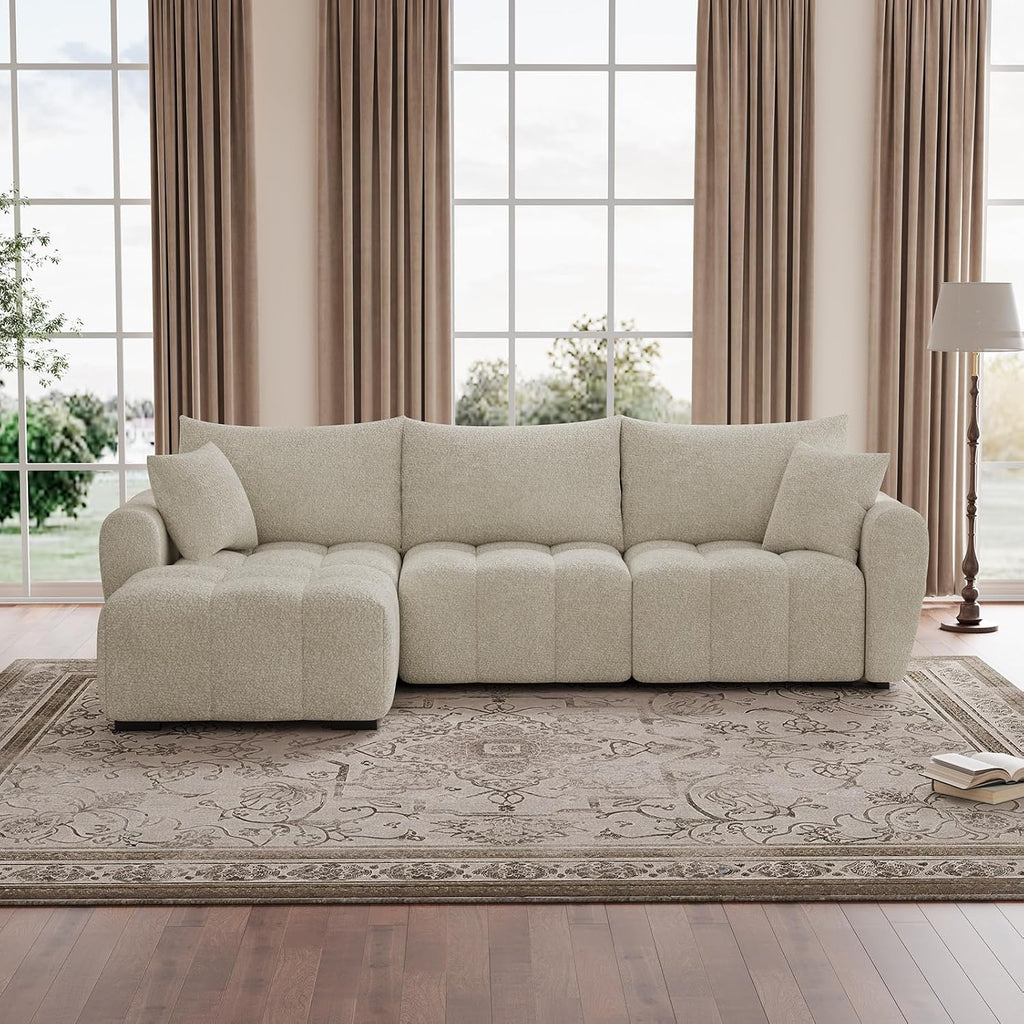 Beige Boucle Cloud Sectional with Ottoman