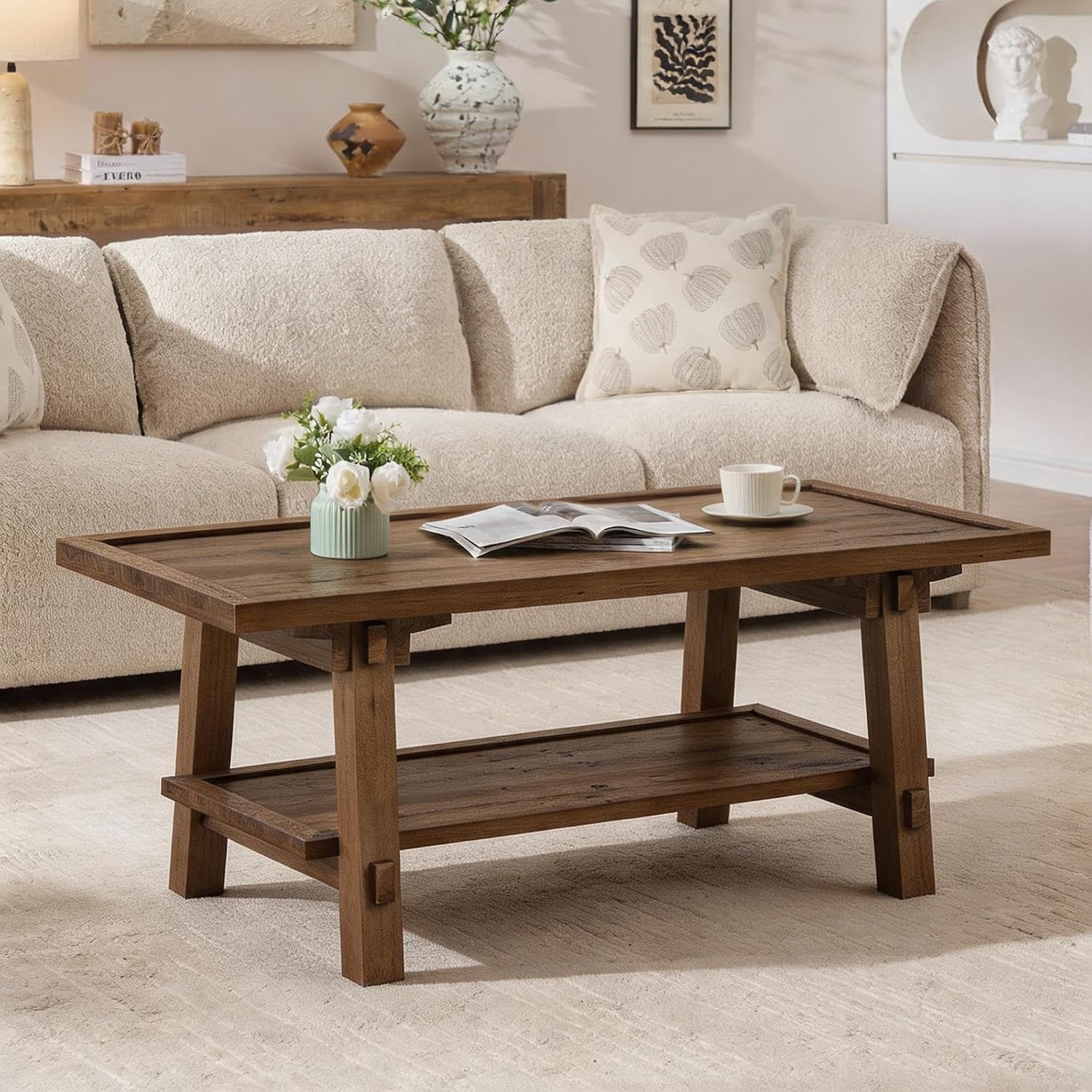 Vintage Brown 2-Tier Wood Coffee Table