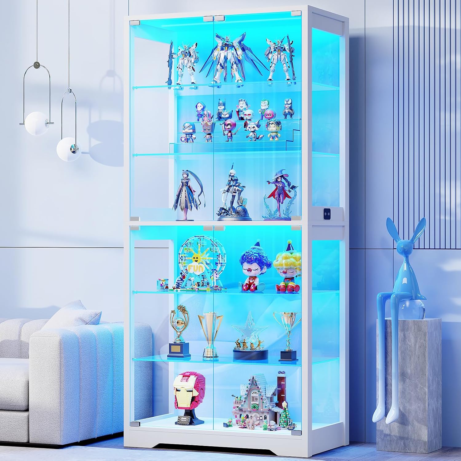 White Sensor Light Glass Cabinet