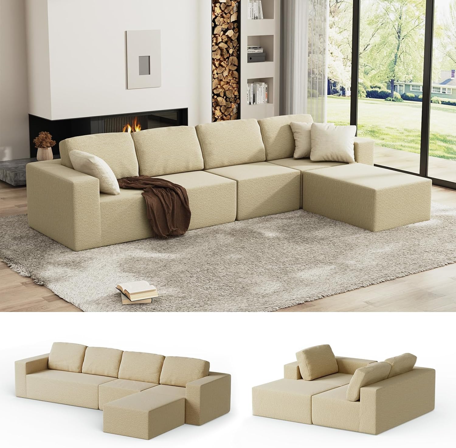 Beige Teddy Boucle Cloud Sectional