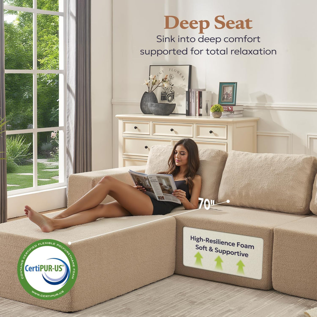 Camel Teddy Boucle L-Shaped Sofa
