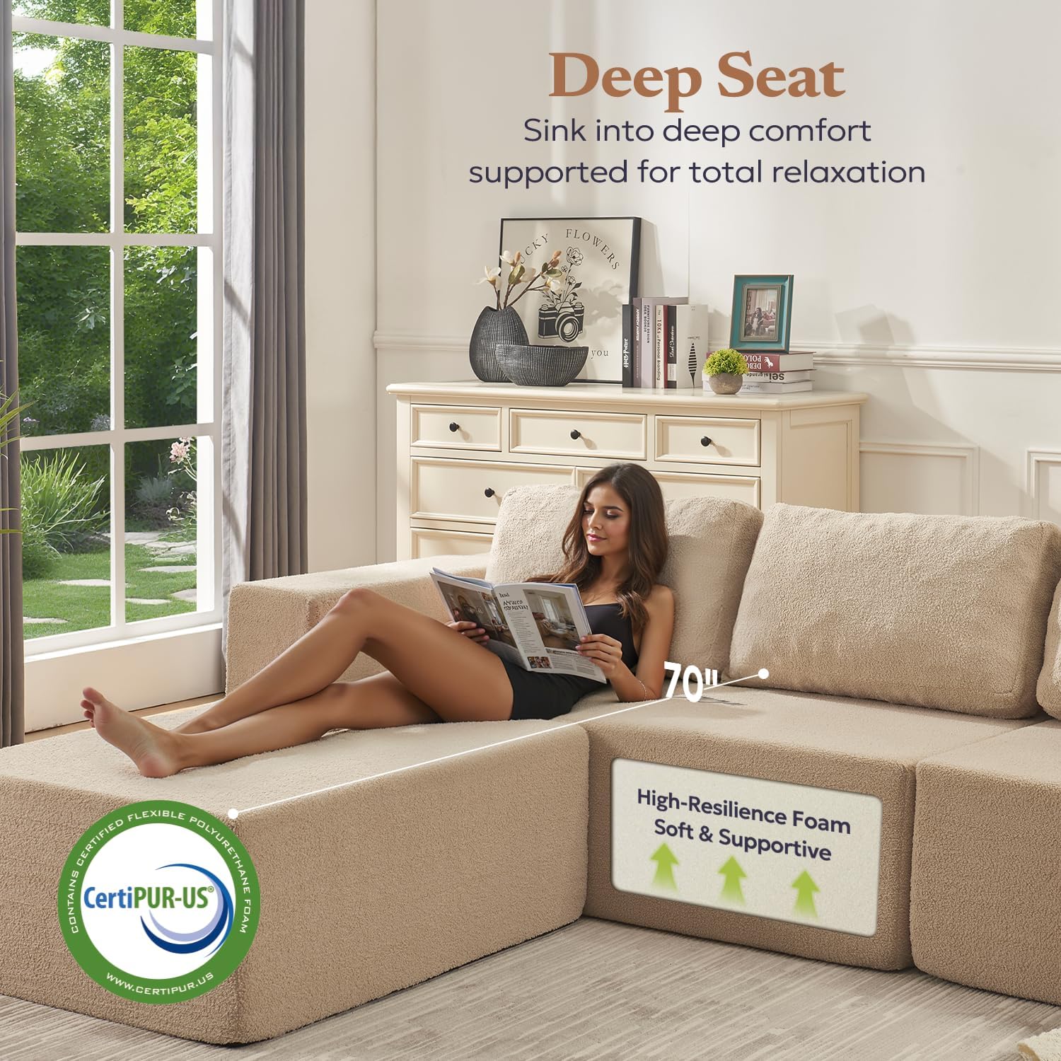 Camel Teddy Boucle L-Shaped Sofa